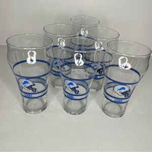 6 Vintage Libbey Detroit Lions Coca-cola Drinking Glasses 6” Clear Honolulu Blue